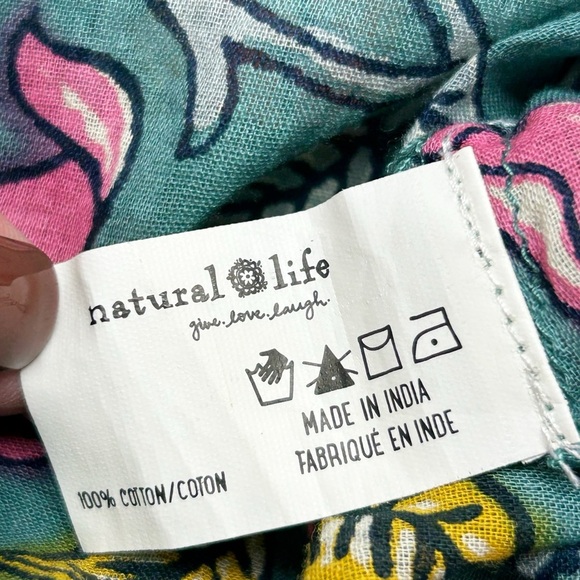 Natural Life Boho Floral Peasant Top Teal Pink Hippie Bohemian Blouse S/M - Picture 7 of 8